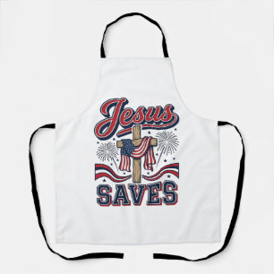 Jesus Saves Patriotic Christian Vintage Shirt Desi Apron