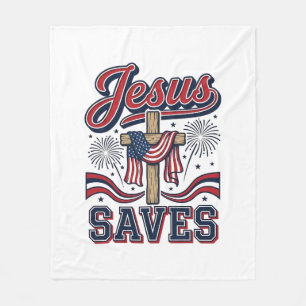 Jesus Saves Patriotic Christian Vintage Shirt Desi Fleece Blanket