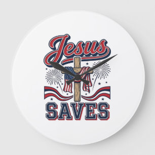 Jesus Saves Patriotic Christian Vintage Shirt Desi Large Clock