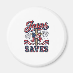 Jesus Saves Patriotic Christian Vintage Shirt Desi Magnet