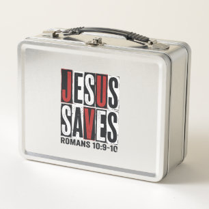 Jesus Saves Romans 10_9 Christian Vintage Shirt De Metal Lunch Box