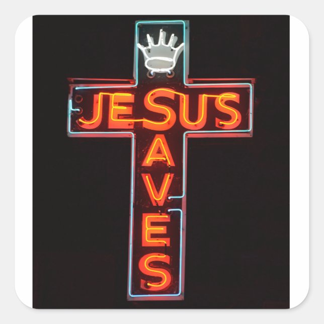 Jesus Saves Sign Square Sticker (Front)