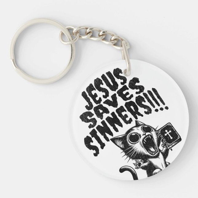 Jesus Saves Sinner - Kitty Key Ring (Front)