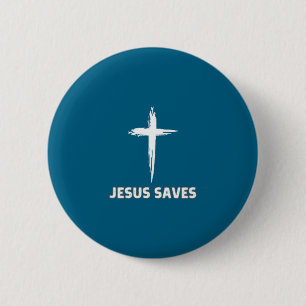 Jesus saves small cross huge faith 3 christ 6 cm round badge