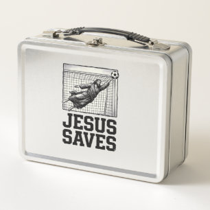 Jesus Saves Soccer Goalie Vintage Engraving Shirt_ Metal Lunch Box
