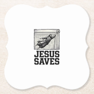 Jesus Saves Soccer Goalie Vintage Engraving Shirt_ Paper Coaster