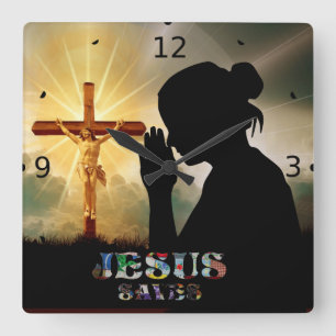 JESUS SAVES SQUARE WALL CLOCK