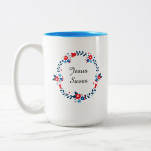 Jesus Saves Two-Tone Coffee Mug