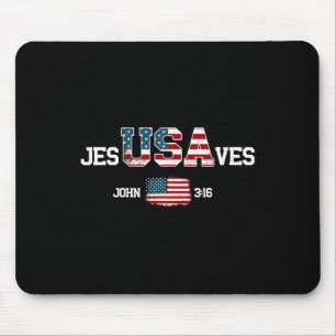 Jesus Saves Usa American Flag Patriotic Christian Mouse Pad