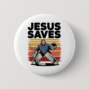 Jesus Saves - Vintage Christian Religious Hockey P 6 Cm Round Badge