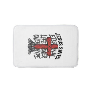 Jesus Saves Vintage Cross Christian Streetwear Shi Bath Mat