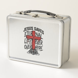 Jesus Saves Vintage Cross Christian Streetwear Shi Metal Lunch Box