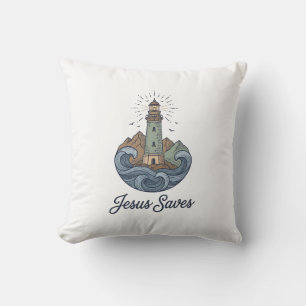 Jesus Saves Vintage Lighthouse Christian Shirt_1 Cushion