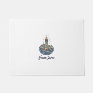 Jesus Saves Vintage Lighthouse Christian Shirt_1 Doormat