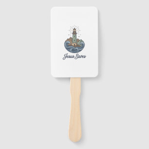 Jesus Saves Vintage Lighthouse Christian Shirt_1 Hand Fan