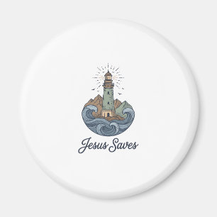 Jesus Saves Vintage Lighthouse Christian Shirt_1 Magnet