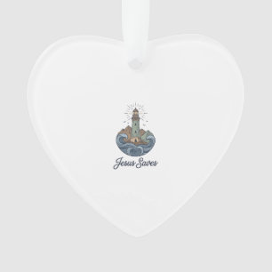 Jesus Saves Vintage Lighthouse Christian Shirt_1 Ornament