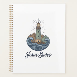 Jesus Saves Vintage Lighthouse Christian Shirt_1 Planner
