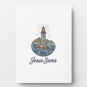 Jesus Saves Vintage Lighthouse Christian Shirt_1 Plaque