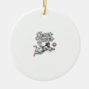 Jesus Saves Volleyball Vintage Christian Shirt Ceramic Tree Decoration