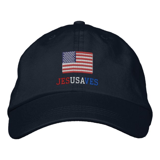 Jesus Saves with American Flag Embroidered Hat (Front)