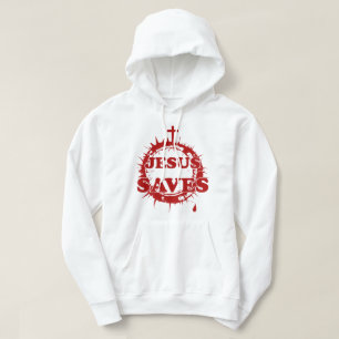 Jesus Saves with Cross and Crown of Thorns Hoodie