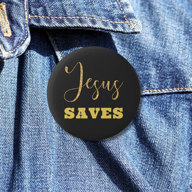 Jesus Saves Yellow Gold Glitter 6 Cm Round Badge (Creator Uploaded)
