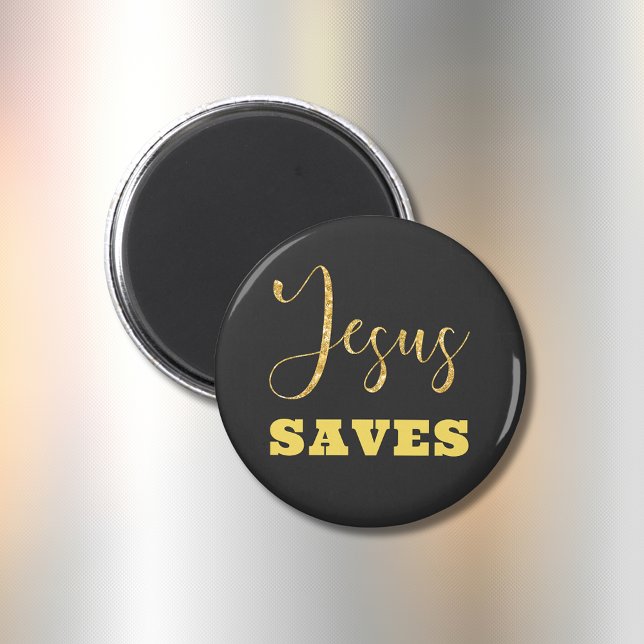 Jesus Saves Yellow Gold Glitter Magnet (Creator Uploaded)