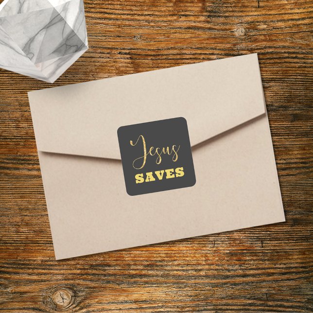 Jesus Saves Yellow Gold Glitter Square Sticker (Creator Uploaded)