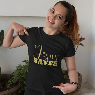 Jesus Saves Yellow Gold Glitter T-Shirt