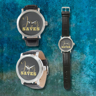 Jesus Saves Yellow Gold Glitter Watch