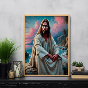 Jesus Savior by Shore in Quiet Reflection Poster