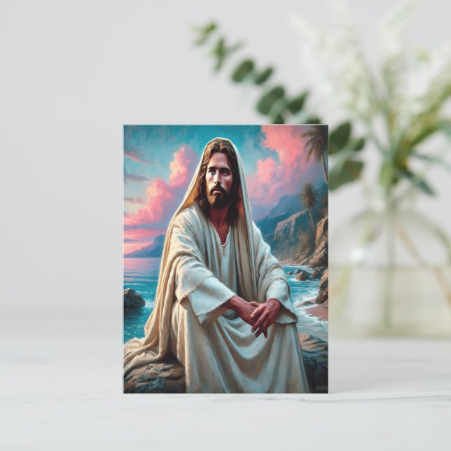 Jesus Saviour by Shore in Quiet Reflection Postcard (Standing Front)