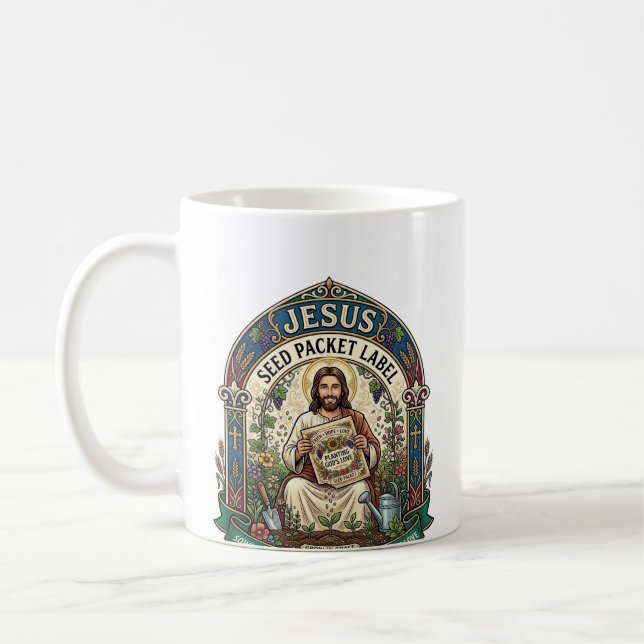 Jesus Seed Packet Label Jesus Seed Packet Christia Coffee Mug (Left)