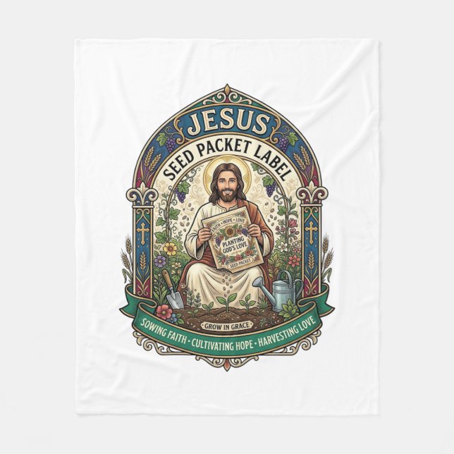 Jesus Seed Packet Label Jesus Seed Packet Christia Fleece Blanket (Front)