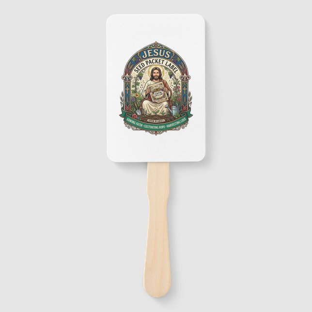 Jesus Seed Packet Label Jesus Seed Packet Christia Hand Fan (Front)