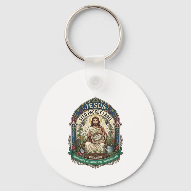 Jesus Seed Packet Label Jesus Seed Packet Christia Key Ring (Front)