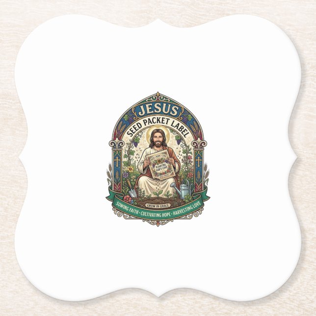 Jesus Seed Packet Label Jesus Seed Packet Christia Paper Coaster (Front)