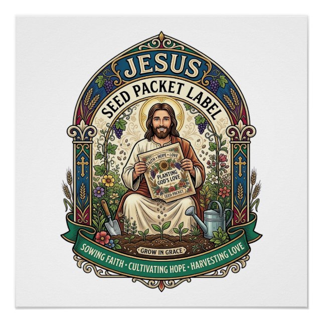 Jesus Seed Packet Label Jesus Seed Packet Christia Poster (Front)