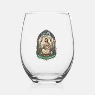 Jesus Seed Packet Label Jesus Seed Packet Christia Stemless Wine Glass