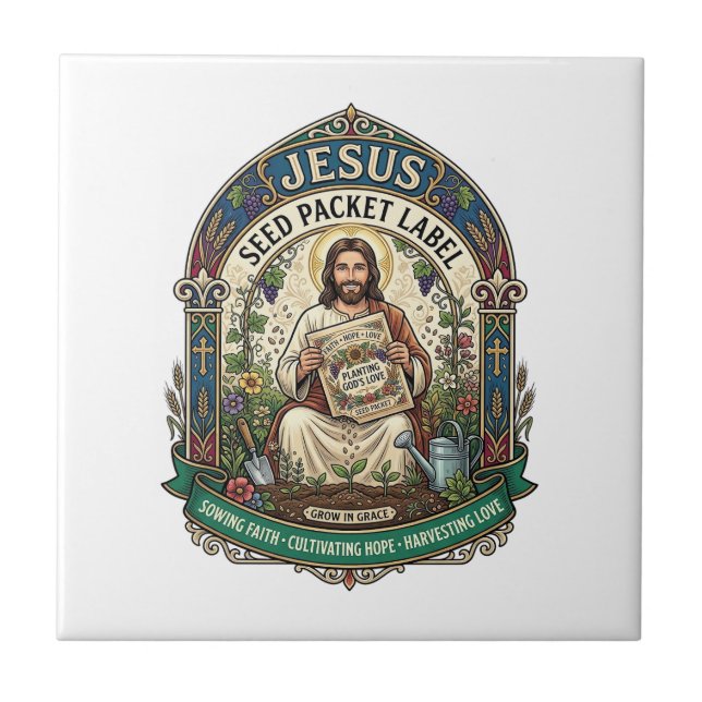 Jesus Seed Packet Label Jesus Seed Packet Christia Tile (Front)