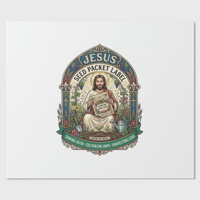 Jesus Seed Packet Label Jesus Seed Packet Christia Wrapping Paper (Flat)