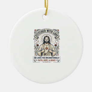 Jesus Sewing Quilting Shirt Christian Graphic_1 Ceramic Tree Decoration