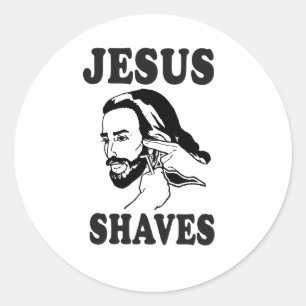 JESUS SHAVES CLASSIC ROUND STICKER