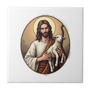 Jesus Shepherd Circle Vintage Engraving Shirt Tile
