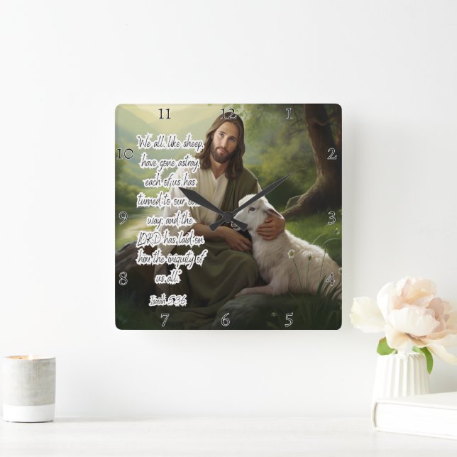 Jesus: Shepherd, Lamb, Iniquity Laid Square Wall Clock (Home)