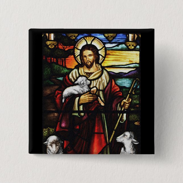 Jesus Shepherd with His Sheep 15 Cm Square Badge (Front)