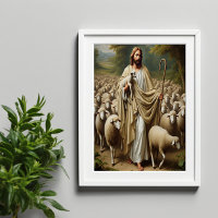 Jesus Shepherding Lambs in Serenity
