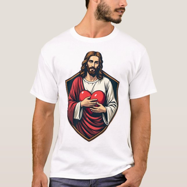 Jesus Shielded Heart Vintage Engraving Shirt (Front)