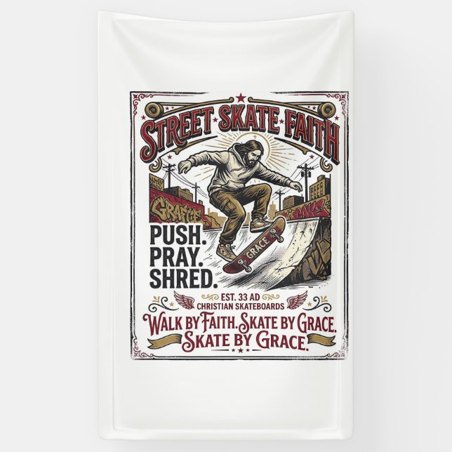 Jesus Skate Longboard Shirt Christian Banner (Vertical)